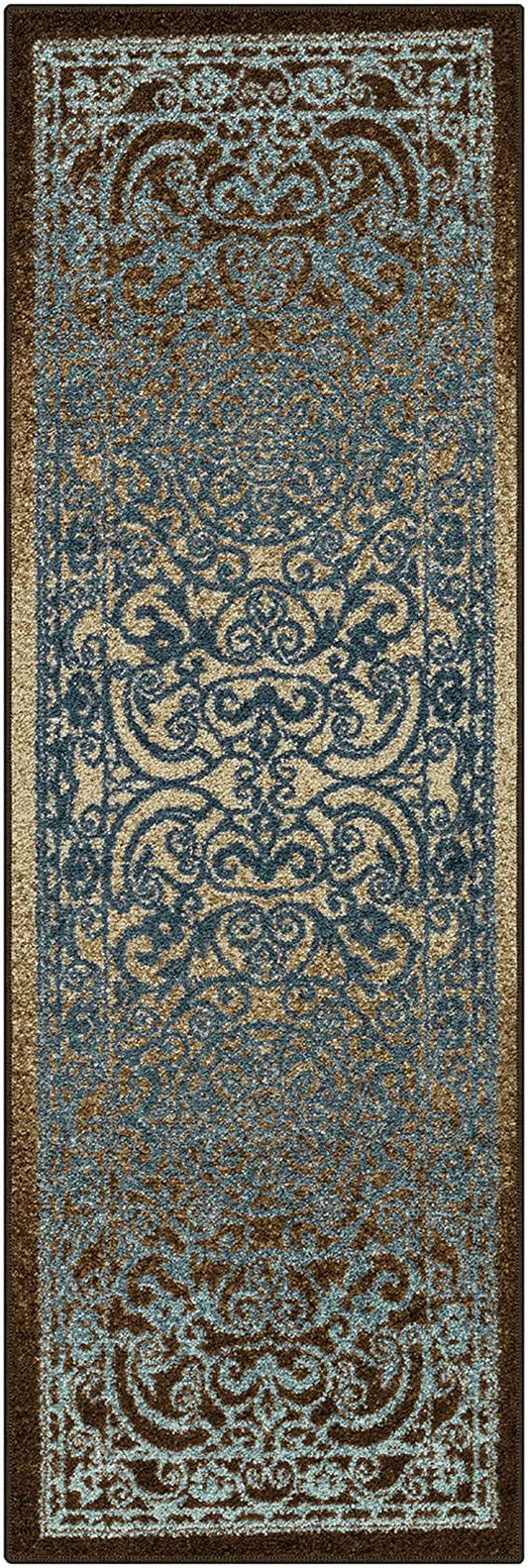 Rynx | Maples Rugs Pelham Vintage Runner Carpet Non Slip Washable Hallway Rug [Made in USA], 1'8 x 5, Blue/Nut