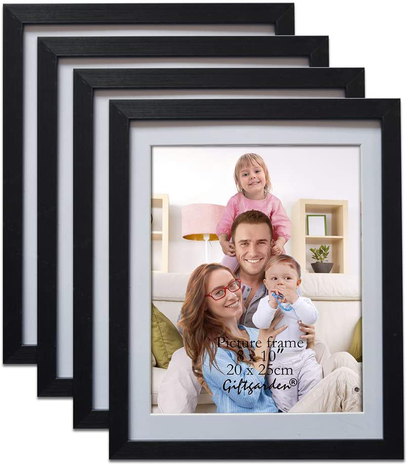 Rynx | Giftgarden 4x6 Picture Frame Set of 4, Matted to display 4 x 6 pictures with mat or 5x7 pictures without mat for wall hanging or tabletop, Black