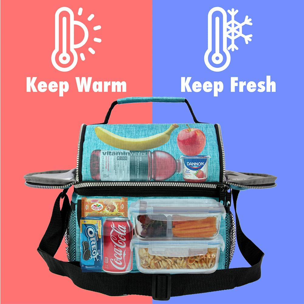 Rynx | Opux Insulated Dual Compartment Lunch Bag For Men, Women | Double Deck Reusable Lunch Box Cooler Bag With Shoulder Strap, Soft Leakproof Lining | Large Lunch Box Tote For Work, School (Turquoise)