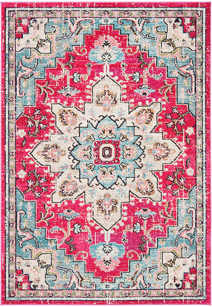Rynx | Safavieh Madison Collection Mad473a Boho Chic Medallion Distressed Non-Shedding Stain Resistant Living Room Bedroom Accent Rug, 2'2" X 4', Fuchsia / Blue