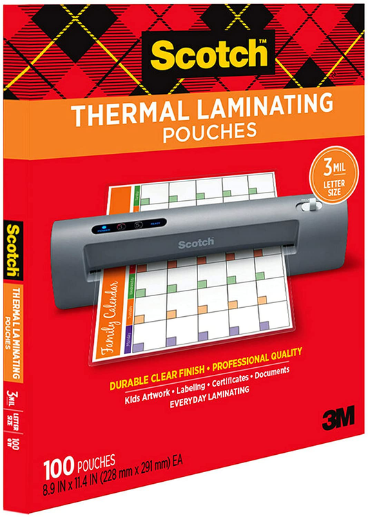 Rynx | 100 Pack Scotch Thermal Laminating Pouches, 8.9 X 11.4 Inches, Letter Size Sheets