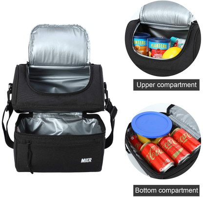 Rynx | Mier Adult Lunch Box Insulated Lunch Bag Large Cooler Tote Bag For Men, Women, Double Deck Cooler (Black)