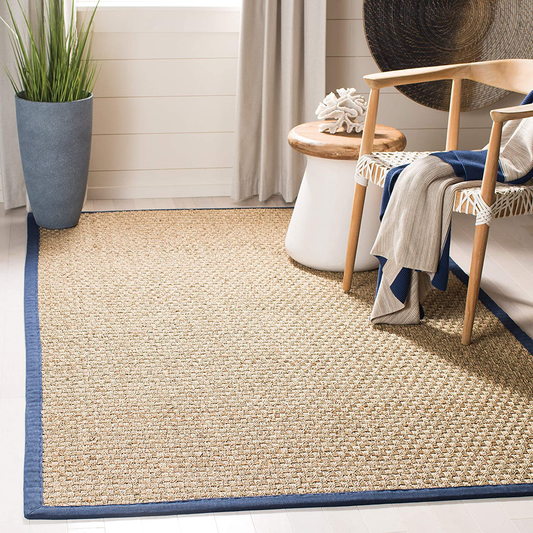 Rynx | Safavieh Natural Fiber Collection Nf114e Border Basketweave Seagrass Accent Rug, 2' X 3', Blue