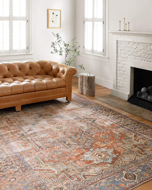 Rynx | Loloi Loren Collection Vintage Printed Persian Area Rug 3'-6" x 5'-6" Terracotta/Sky
