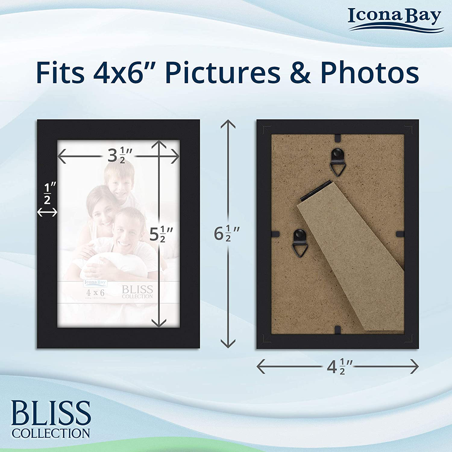 Rynx | Icona Bay 4x6 Picture Frames (Black, 12 Pack), Modern Style Wood Composite Frames Tabletops or Wall Mounting, Bliss Collection