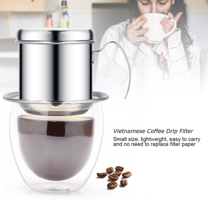 Rynx | Stainless Steel Drip Coffee Filter Holder Vietnamese Style Drip Coffee Pot Infuser Ideal for On the Go/Home (Gold)