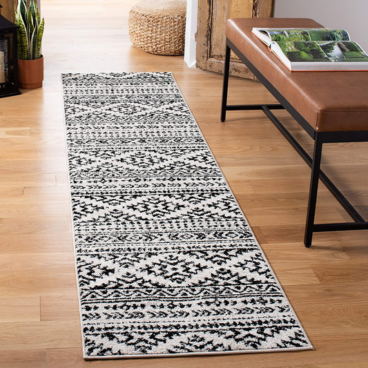 Rynx | Safavieh Tulum Collection TUL272B Moroccan Boho Tribal Non-Shedding Stain Resistant Living Room Bedroom Runner, 2' x 15', Ivory / Black