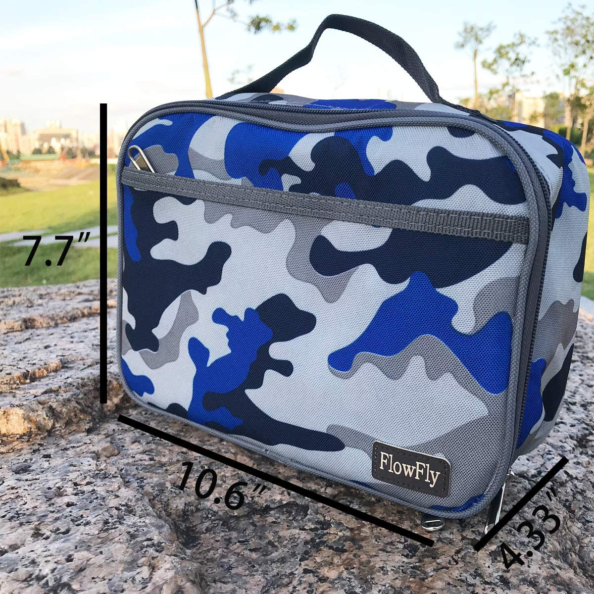 Rynx | Flowfly Kids Lunch Box Insulated Soft Bag Mini Cooler Back To School Thermal Meal Tote Kit For Girls, Boys, Camo, With Free Us Flag Badge