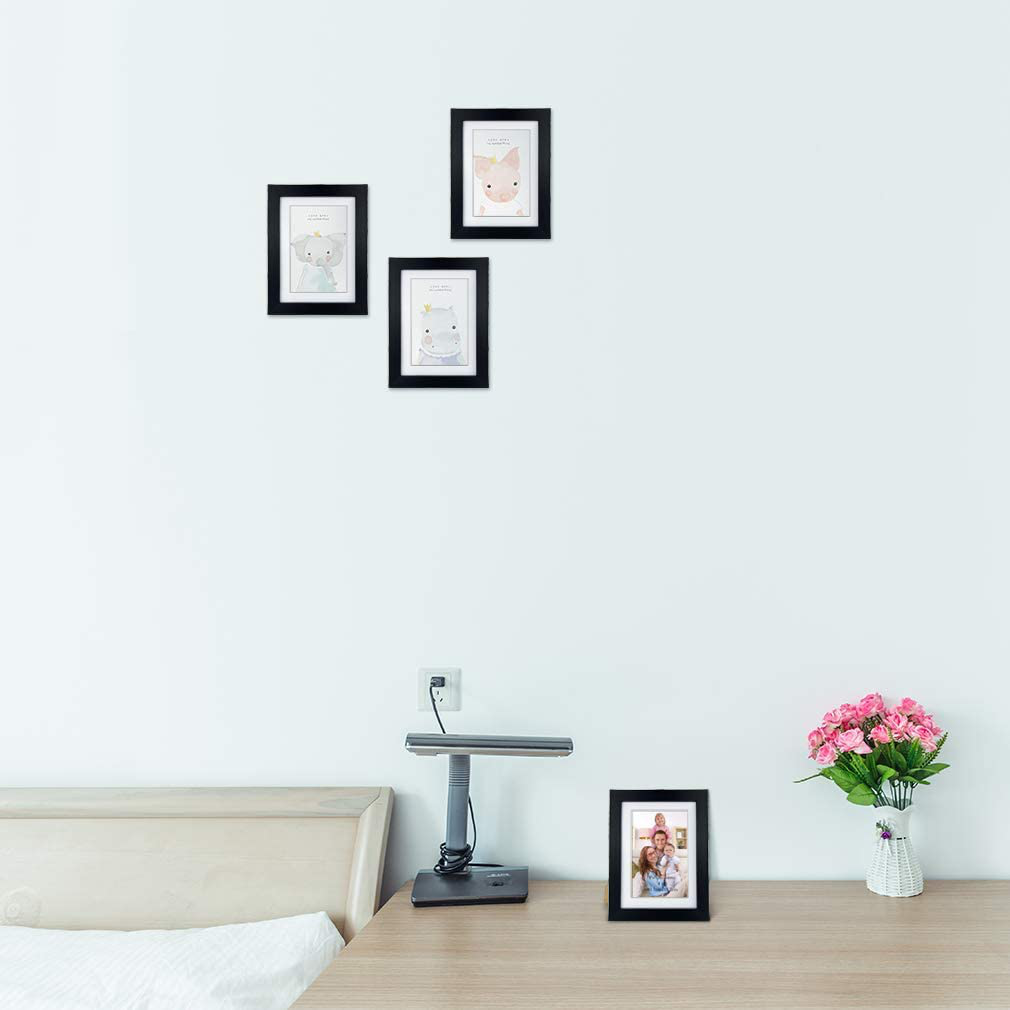 Rynx | Giftgarden 4x6 Picture Frame Set of 4, Matted to display 4 x 6 pictures with mat or 5x7 pictures without mat for wall hanging or tabletop, Black