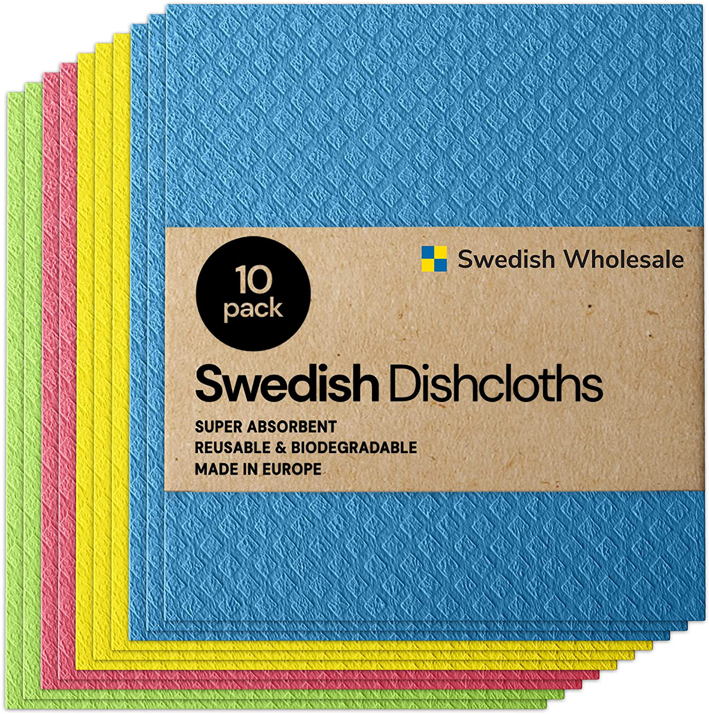 Rynx | Swedish wholesale Swedish dishcloths - Pack of 10, reusable, absorbent towels for kitchen, bath, and countertop cleaning - Cellulose sponge cloth - White