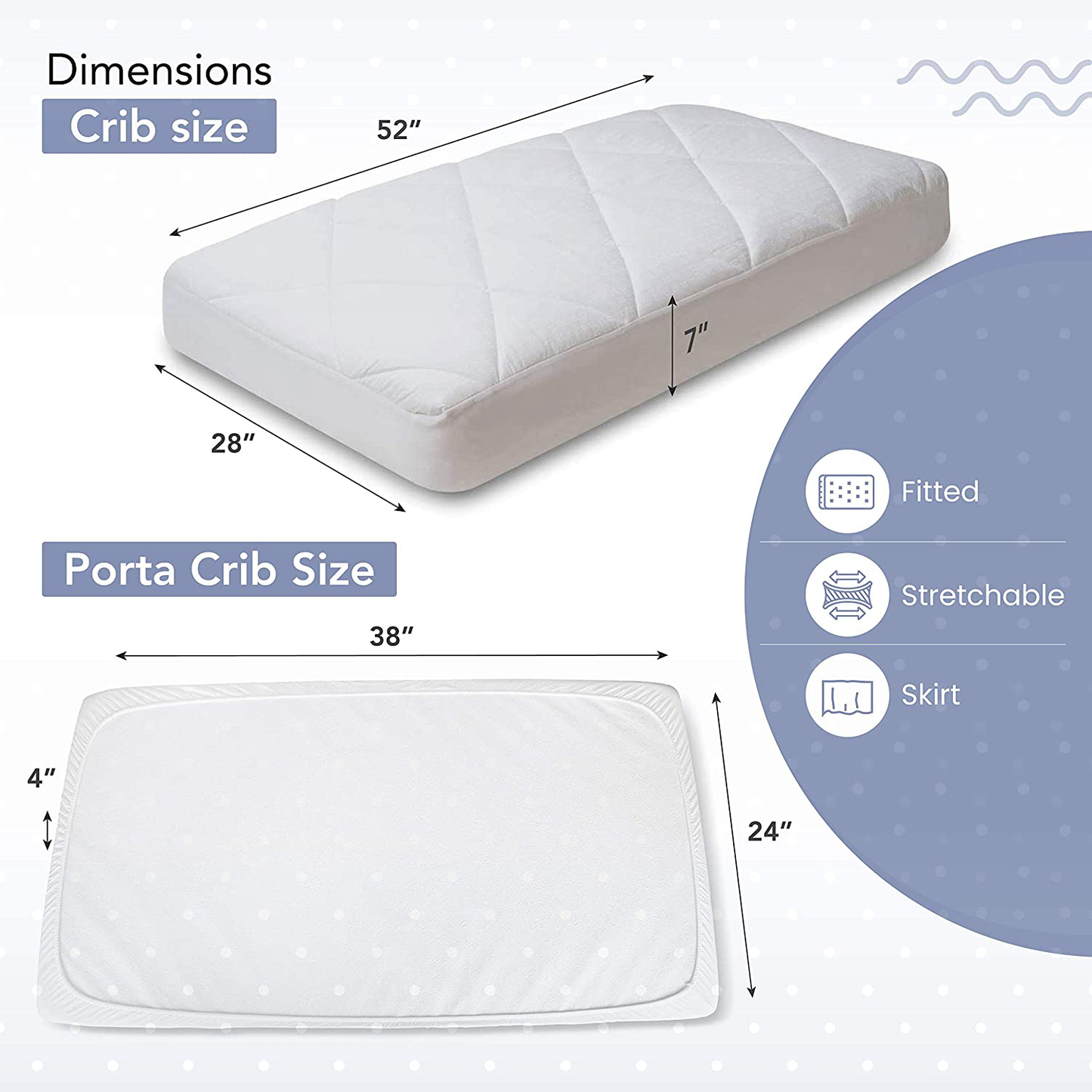 Rynx | MAXI Fitted Crib Down Alternative Mattress Pad - 100% Cotton, 300 Thread Count (Crib)