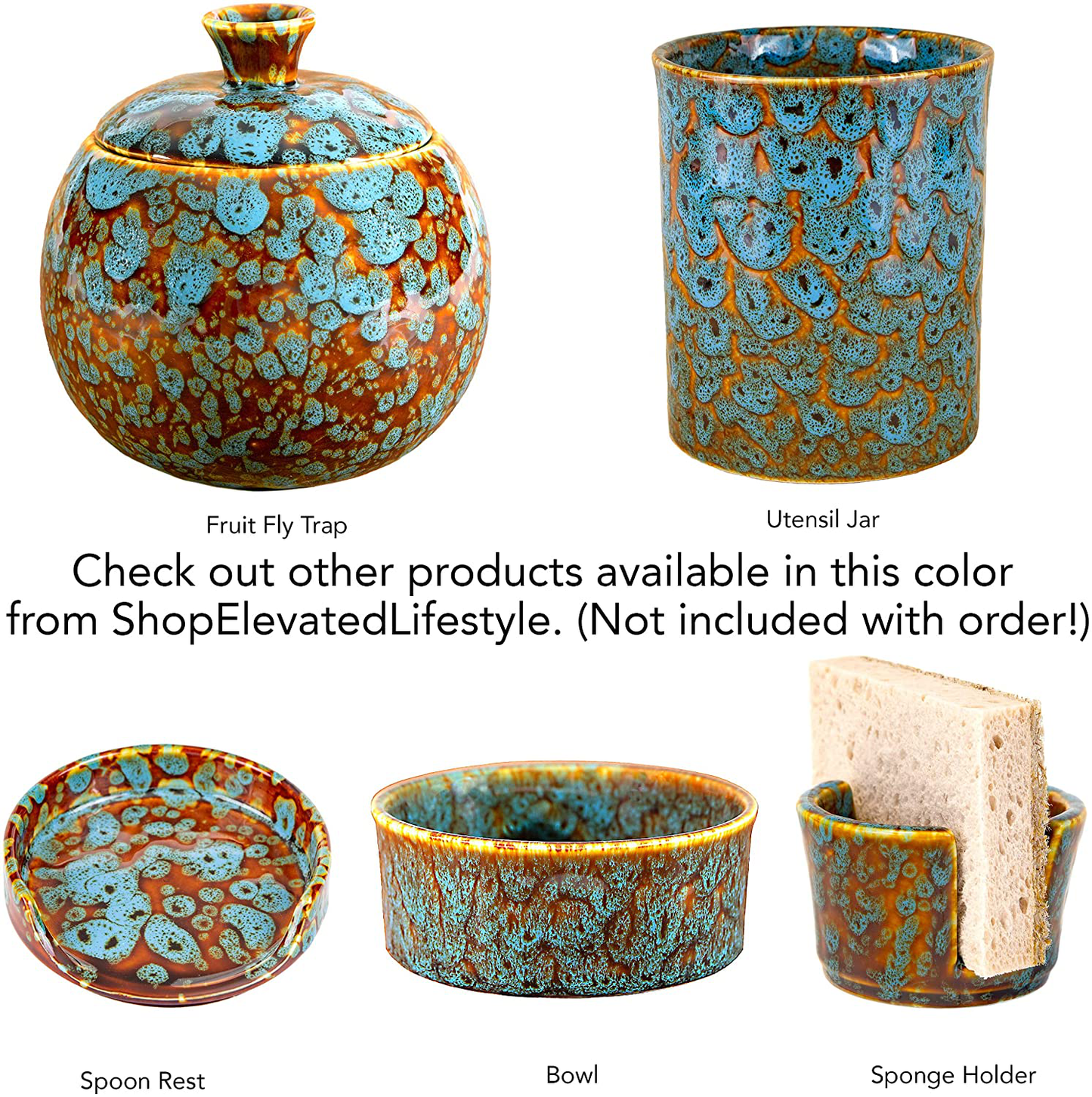 Rynx | Raised lifestyle fruit fly jar trap for kitchen - Decorative, effective, child- and pet-friendly (Marbled turquoise)
