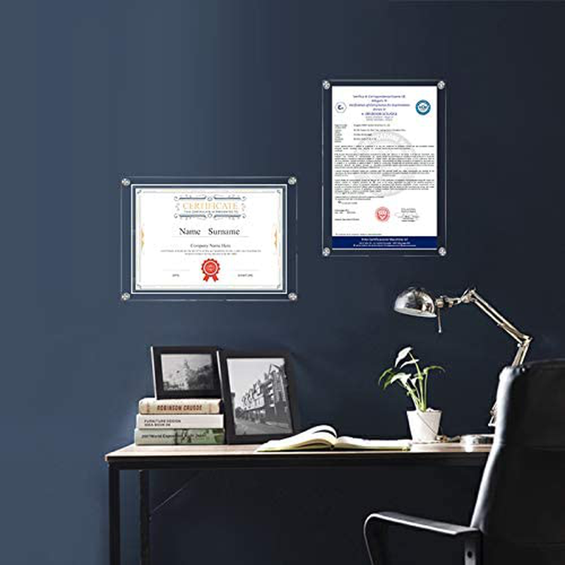 Rynx | CY craftsmanship 11x14 Clear acrylic wall-mounted floating frame without frame, collage photo frames for displaying diplomas and 8x10/8.5x11/8x12 inch photos, double panel (full frame is 13x16 inches), pack of 1