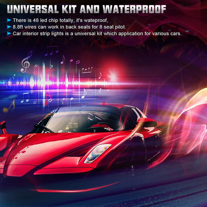 Rynx | SUNPIE Car Interior Light, Car Strips Light with App and Remote Control Waterproof LED Atmosphere Car Light Comes with 48 LED Chip 8.8ft Length Indoor Light with DC 12V Car Charger Sync to Music