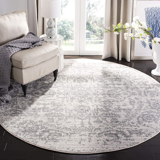 Rynx | Safavieh Madison Collection MAD603G Oriental Snowflake Medallion Dismal Non-Shedding Stain Resistant Living Room Bedroom Area Rug, 3' x 3' Round, Silver / Ivory