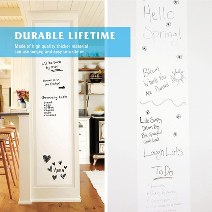 Rynx | Self-Adhesive Whiteboard Wall Decal Sticker, 17.7" X 78.7" Extra Large Strong & Durable Dry Erase Wall Paper Message Board Peel Stick White Board for Kids Drawing, Office, School, Home Decor (White)