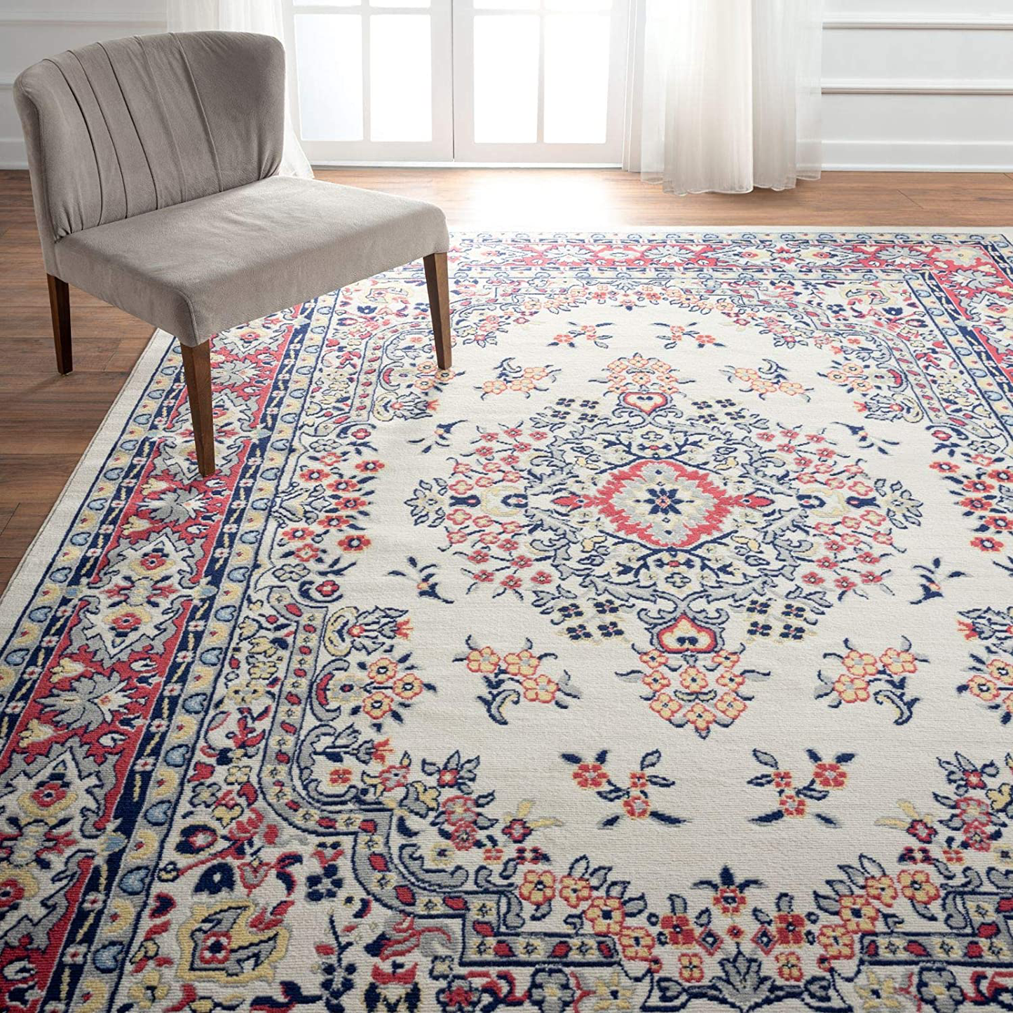 Rynx | Home Dynamix Premium Sakarya Traditional Medallion Border Area Rug, Ivory/Red, 5'3"x7'5" Rectangle