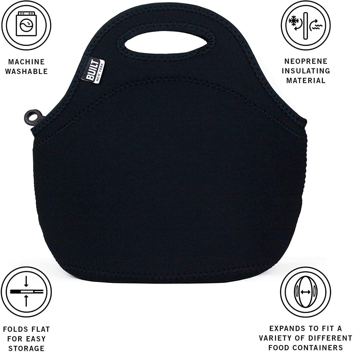 Rynx | Built Gourmet Getaway Soft Neoprene Lunch Tote Bag - Lightweight, Insulated And Reusable Black Lb31-Blk