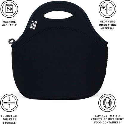 Rynx | Built Gourmet Getaway Soft Neoprene Lunch Tote Bag - Lightweight, Insulated And Reusable Black Lb31-Blk