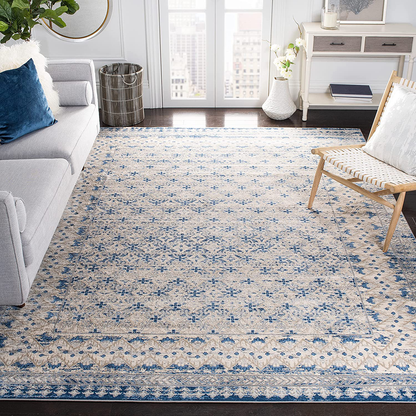 Rynx | Safavieh Brentwood Collection Bnt899g Traditional Oriental Distressed Non-Shedding Stain Resistance Living Room Bedroom Area Rug, 3' X 3' Square, Light Gray / Blue