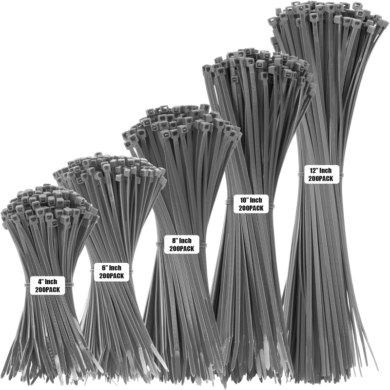 Rynx | 1000 PCS Self-Binding Heavy Duty Cable Zip Ties - 4+6+8+10+12 Inches