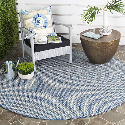 Rynx | Safavieh Courtyard Collection Cy8022 Indoor/ Outdoor Non-Shedding Stain Resistance Patio Backyard Area Rug, 4' X 4' Round, Navy Blue / Gray