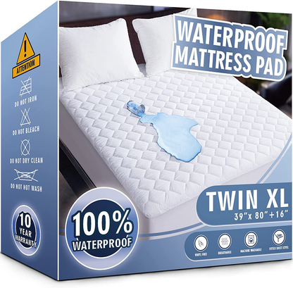 Rynx | Waterproof mattress protector kingsize, soft and breathable quilted mattress protector, 6''-18'' deep pocket tailored mattress cover, white