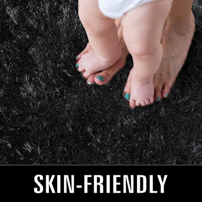 Rynx | Twinnis Super Soft Shaggy Rugs Fluffy Rugs, 4x5.9 Feet, Indoor Modern Plush Area Rugs For Living Room Bedroom Kids Room Nursery Home Decor, Upgrade Anti-Slip Durable Rectangular Fuzzy Rug, Black