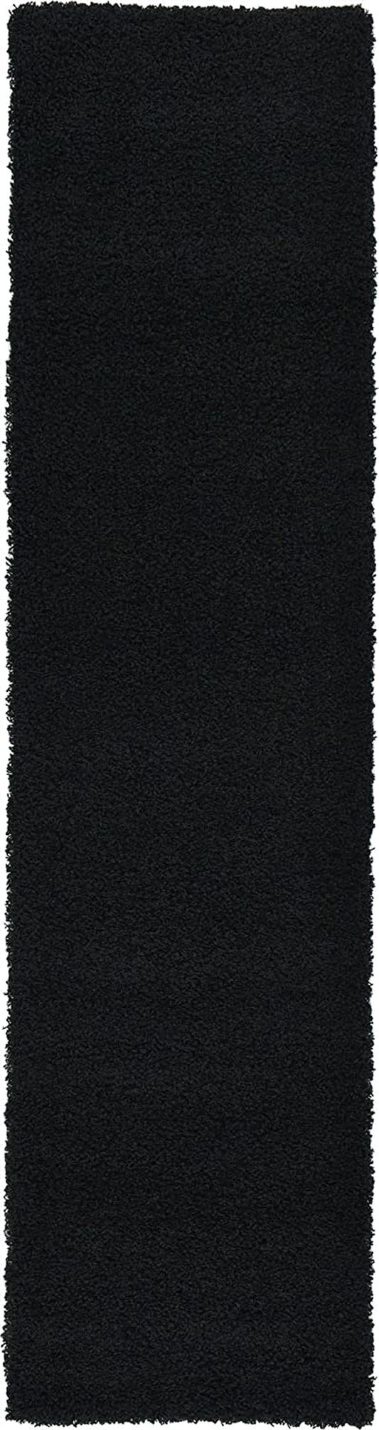 Rynx | Unique Loom Solo Solid Shag Collection Area Modern Pl plush rug Lush & Soft, 2' 6 x 10' 0, Jet Black