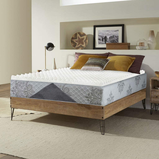 Rynx | Mayton, 1-inch convoluted egg shell breathe foam topper, adds comfort to the mattress, Queen, White