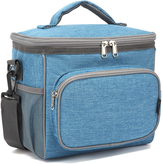 Rynx | Flowfly Insulated Reusable Lunchbox Adult Large Lunchbox For Women And Men With Adjustable Shoulder Strap Front Zipper Pocket And Double Large Mesh Pockets, Royal