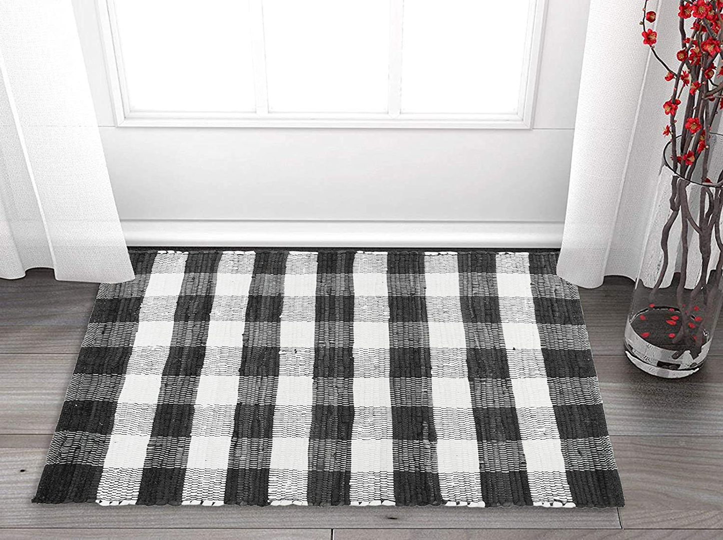 Rynx | GLAMBURG Cotton Reversible Area Runner Rug 2' x 6' for Bedroom Living Room Kitchen Hallway Front Porch Laundry Room, Handwoven Farmhouse Runner Rug, Washable Checkerboard Pattern Runner Rug Blue White
