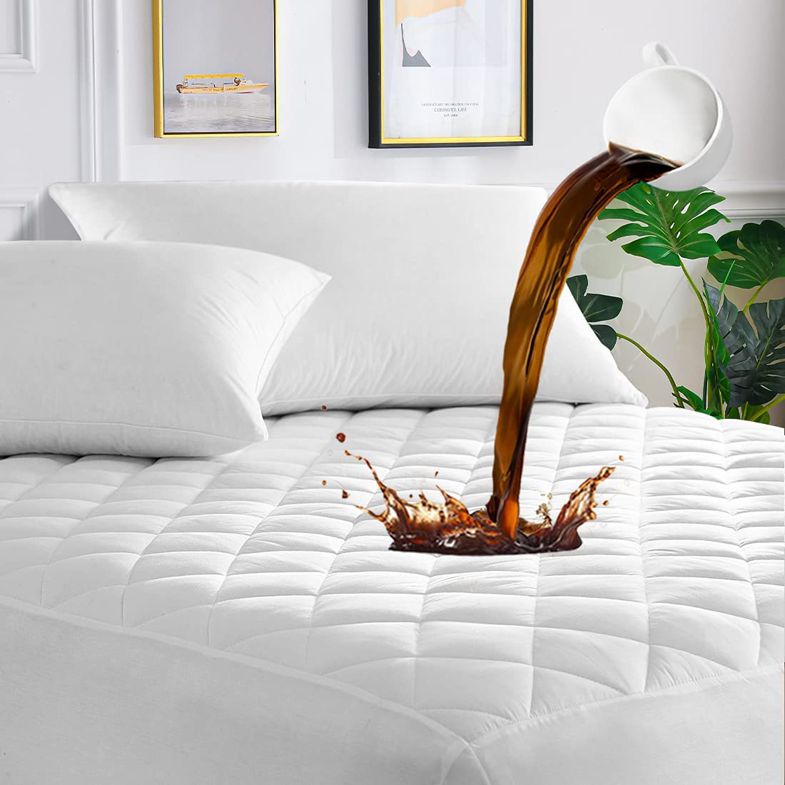 Rynx | UNILIBRA 100% Waterproof Quilted Mattress Protector Twin XL Size, 6''-19'' Deep Pocket Mattress Protector, Breathable, Hole Cotton Alternative Filling Mattress Top Material