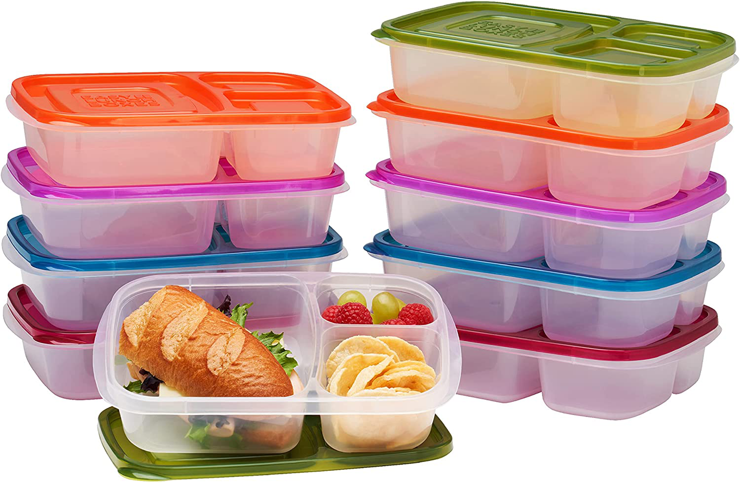 Rynx | Easylunchboxes - Bento Lunch Boxes - Reusable 3-Compartment Food Containers For School, Work, And Travel, Set Of 10, (Jewel Brights)