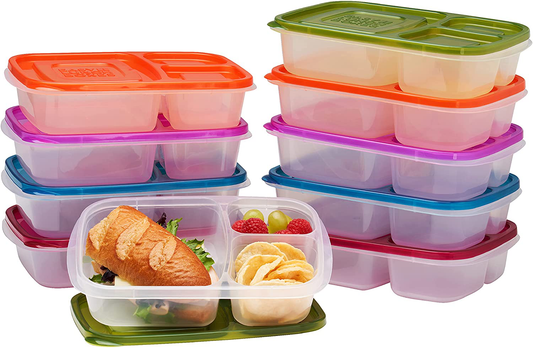 Rynx | Easylunchboxes - Bento Lunch Boxes - Reusable 3-Compartment Food Containers For School, Work, And Travel, Set Of 10, (Jewel Brights)
