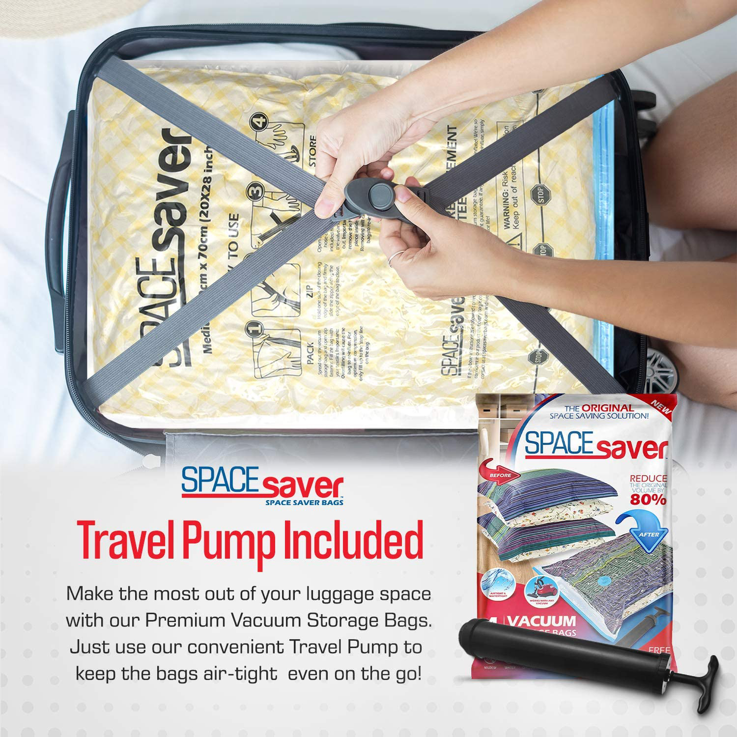 Rynx | Spacesaver Premium Vacuum Storage Bags. 80% more storage! Hand pump for travel! Double zipper and triple seal turbo valve for maximum space saving! (Small 6-pack)