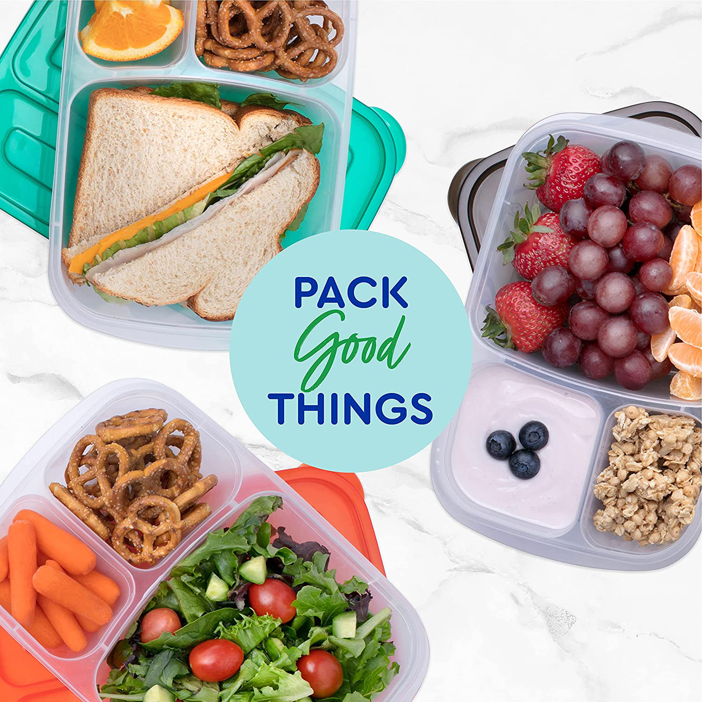 Rynx | Easylunchboxes - Bento Lunch Boxes - Reusable 3-Compartment Food Containers For School, Work, And Travel, Set Of 10, (Jewel Brights)