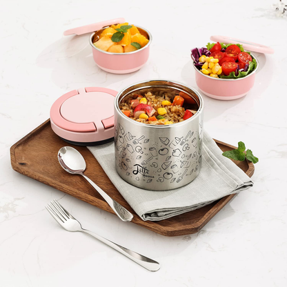 Rynx | Little Home Lunch Box Set, A Vacuum Insulated Bento/Food Box That Keeps Food Warm For 4-6 Hours, Two Steel Food Containers, A Lunch Bag, A Portable Cutlery Set (Green)