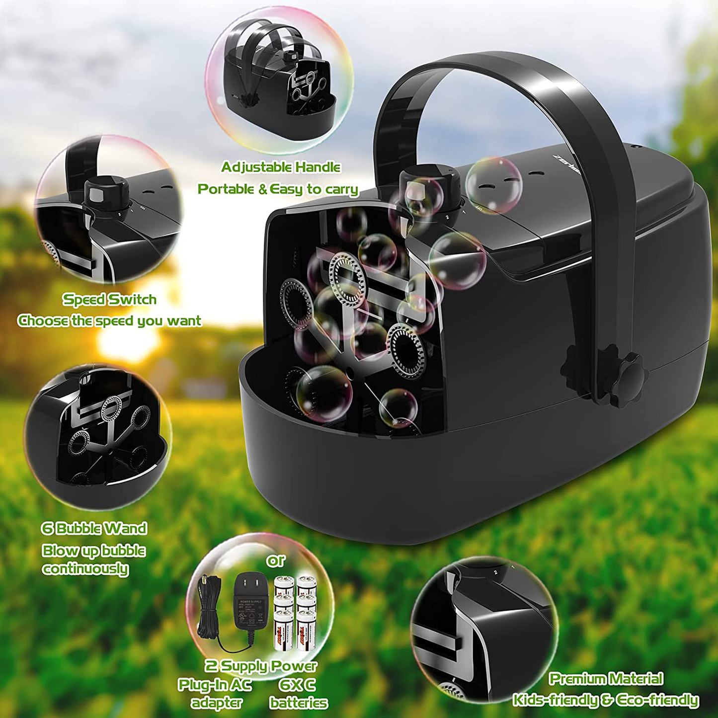 Rynx | Bubble Machine Durable Automatic Bubble Maker, 4800+ Bubbles Per Minute Bubbles for Kids Toddlers Bubble Maker Powered by Plug or Batteries Bubble Toys for Indoor Outdoor Birthday Party