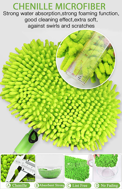 Rynx | Willingheart 47.5" Car Wash Brush Mop Cleaning Tool With Long Handle Kit For Washing Detailing Of Cars Trucks, Suv, Rv, Trailer, Boat 2 In 1 Chenille Microfiber Sponge Duster Does Not Damage The Paint Scratch Free