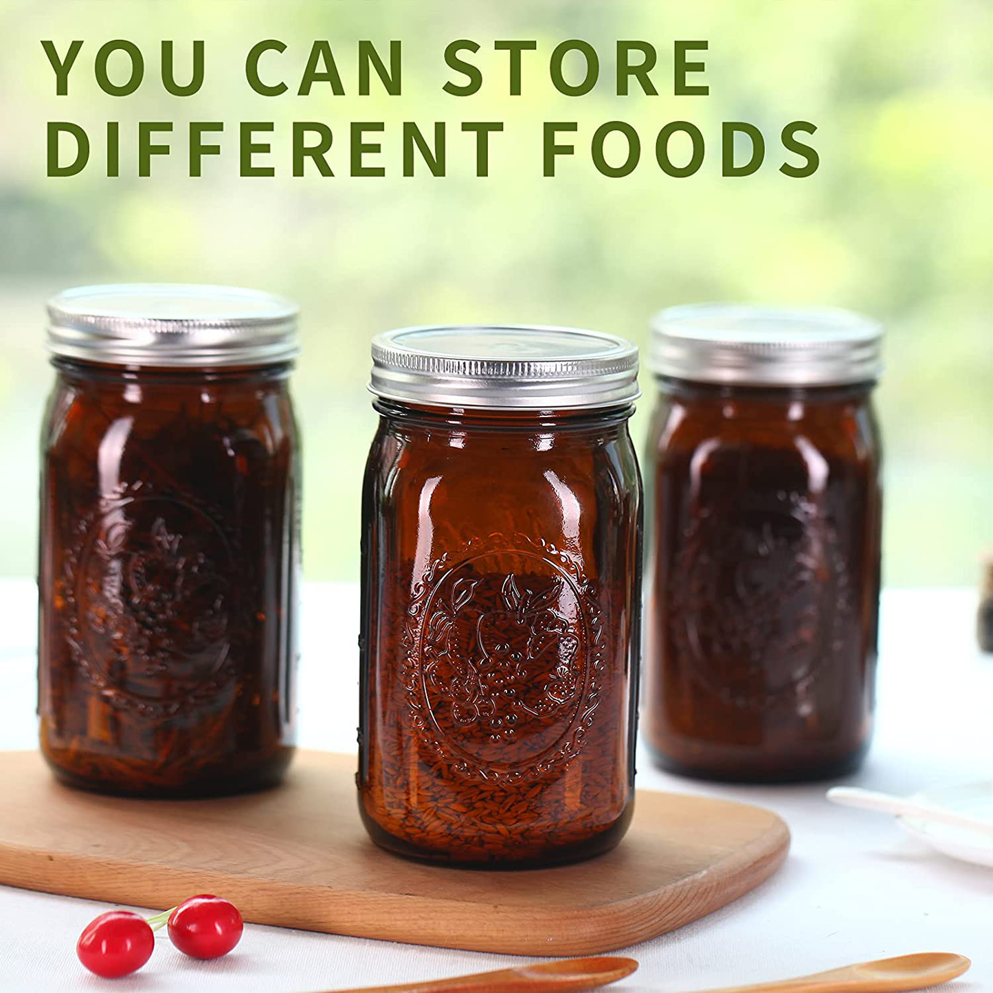 Rynx | Eleganttime Amber Glass Mason Jars 32 Oz Wide Mouth With Airtight Lids And Bands 6 Pack Large Glass Canning Mason Jars With Lids Quart Wide Mason Jars, Great For Canning Jar Pickle Fermenting Jam Jar
