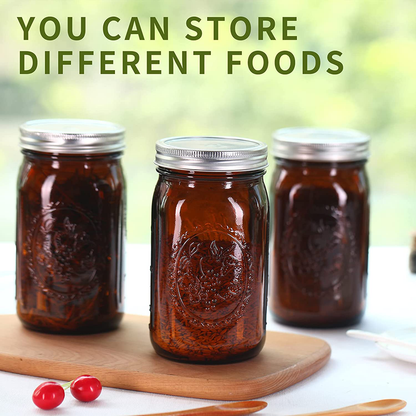 Rynx | Eleganttime Amber Glass Mason Jars 32 Oz Wide Mouth With Airtight Lids And Bands 6 Pack Large Glass Canning Mason Jars With Lids Quart Wide Mason Jars, Great For Canning Jar Pickle Fermenting Jam Jar