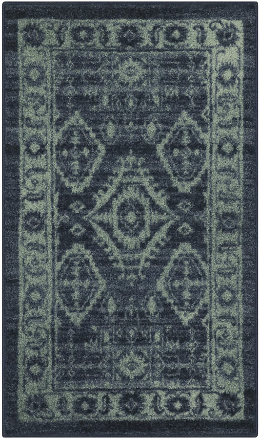 Rynx | Maples Rugs Georgina Traditional Kitchen Non Skid Accent Area Rug [Made in USA], Navy/Green, 1'8 x 2'10