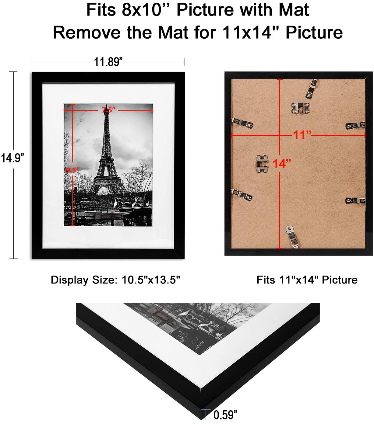 Rynx | Upsimples 9x12 Picture Frame Set For 5, Display Pictures 6x8 With Mat Or 9x12 Without Mat, Wall Gallery Photo Frames, White