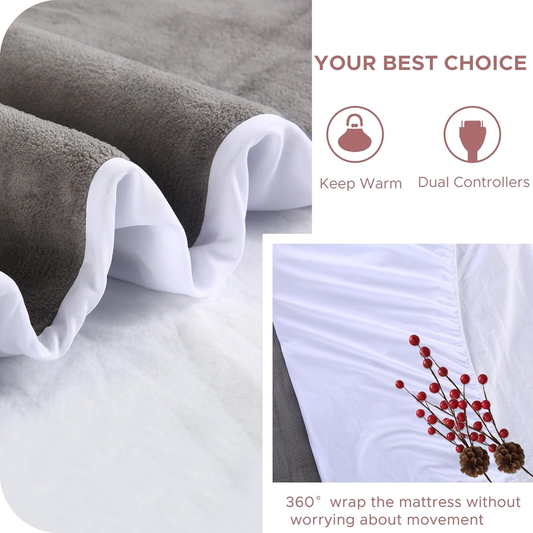 Rynx | Heated mattress protector 5 heat settings dual control with 10 hours automatic turn off