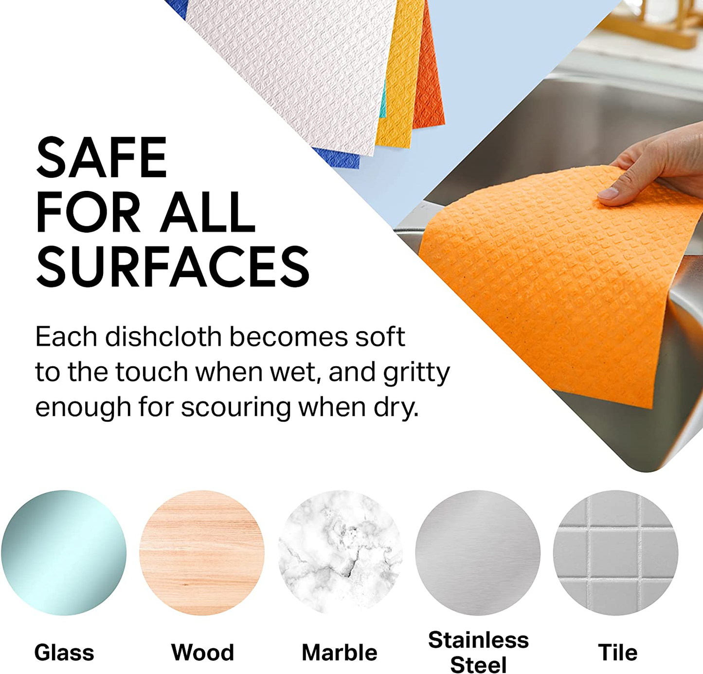 Rynx | Swedish wholesale Swedish dishcloths - Pack of 10, reusable, absorbent towels for kitchen, bath, and countertop cleaning - Cellulose sponge cloth - White