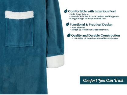 Rynx | Deluxe Cozy Sherpa or Fleece Adult Portable 70" Blanket with Sleeves for Men & Women