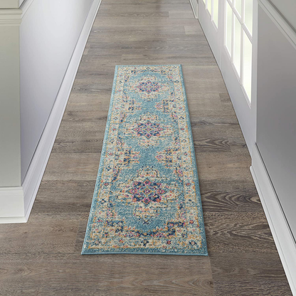 Rynx | Nourison Passion Bohemian Chic Light Blue Area Mat Runner (2' x 6'), 1'10"X6',