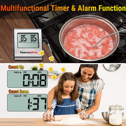 Rynx | ThermoPro TP-16 Large LCD Digital Cooking Mat Meat Smoker Kitchen BBQ Grill Thermometer Clock Timer with Stainless Steel Probe