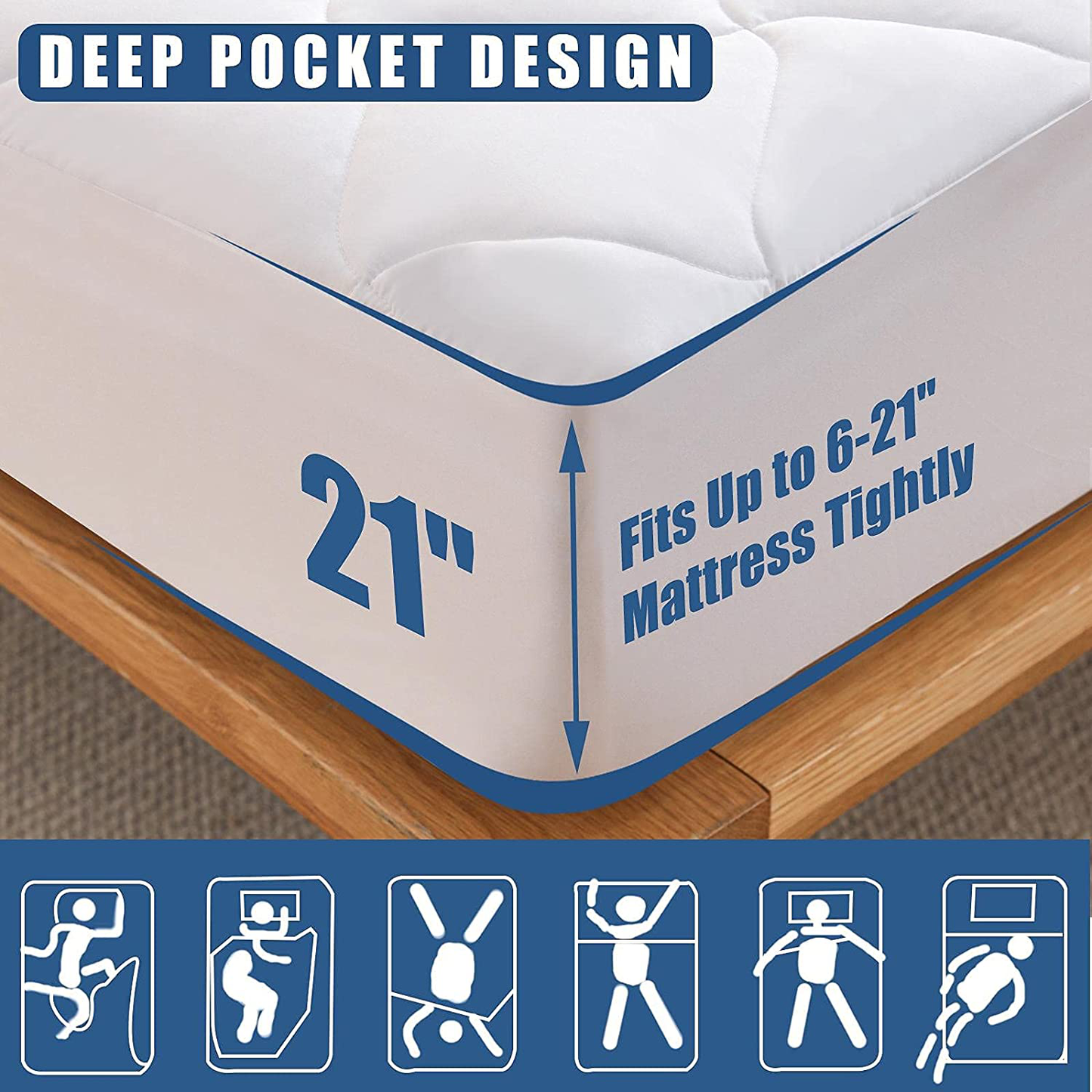 Rynx | Twin XL Size Quilted Fitted Mattress Protector, Waterproof Breathable Cooling Mattress Protector, Fits Up to 21 Inches Deep Pocket Hollow Alternative Filling Noiseless Mattress Protector